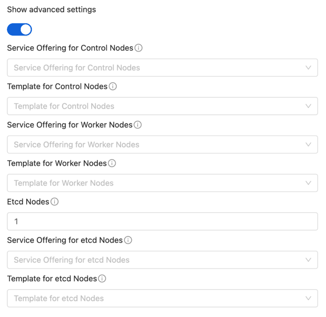 Create Kubernetes Cluster form with Advanced Settings.