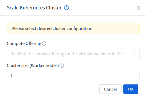 Scale Kubernetes Cluster form.
