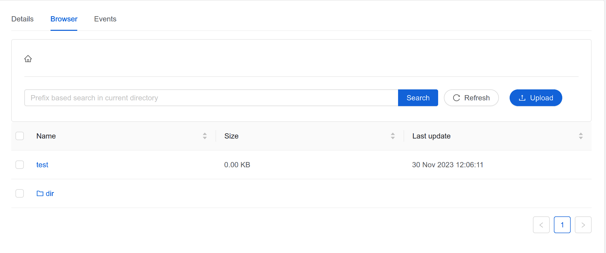 Object store browser tab