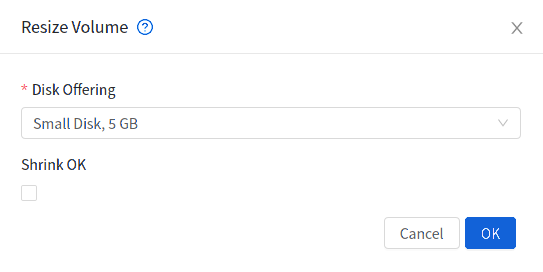 option to resize a volume.