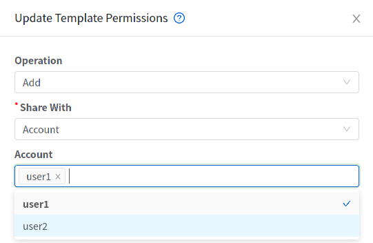 Sharing template with just Account "user8"
